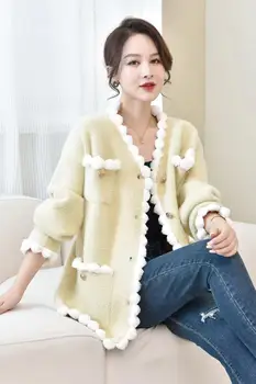 Корейското просто удобно палто 2023, есен и зима, нов дизайн, нишевый дебел свободен жилетка със средна дължина от норка