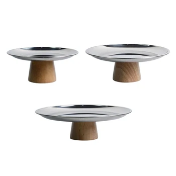 Кръгла тава за съхранение от неръждаема стомана G5AB с дървена основа, настолна готварска сервировочная чиния