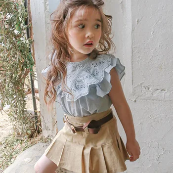 Летни детски жилетки 2023 г., дантелени сладки памучни жилетки с V-образно деколте, мека, тънка, без ръкави в корейски стил, удобни за момичета