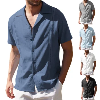 Летни памучни ленени ризи за мъже, елегантна официална риза, ежедневни блузи, мъжки ризи с къс ръкав, блузи, бизнес ризи