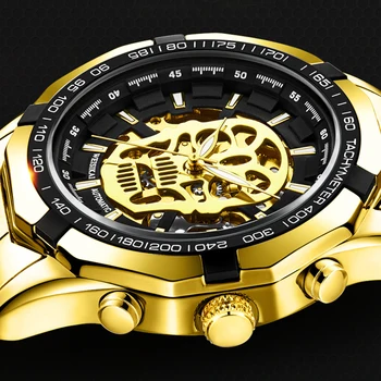 Луксозни Мъжки Златен Часовник с Черепа, Автоматични Модни Водоустойчив Механични Ръчни Часовници е От Неръждаема Стомана, Мъжки Reloj, Безплатна Доставка 2023