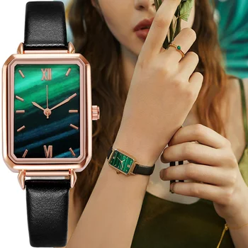 Луксозни часовници с малахитовым циферблат за жени, дамски кварцов квадратни цифров часовник, кожена каишка, ръчни часовници, водоустойчиви часовници за подарък