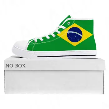 Маратонки с най-високо берцем под бразилски флаг, мъжки И женски парусиновые маратонки за тийнейджъри, Бразилски футболни, ежедневни обувки за двойки, обувки по поръчка