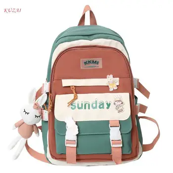 Многофункционална раница-количка за KUZAI, дамски водоустойчив найлон училищната чанта на рамото за момичета, скъпа раница за студенти