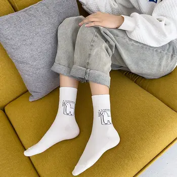 Мультяшные мъжки и дамски чорапи от Алпака, Смешни ежедневни спортни памучни Чорапи, Модни дишащи чорапи със средна дължина, стил харадзюку в стил хип-хоп
