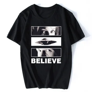 Мъжки памучни летни тениски с принтом, новост, риза в стил хип-хоп, рок, мъжка тениска на X-Files Believe Очи, черна тениска за възрастни Hunter