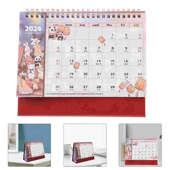 Настолен календар с график в карикатура стил на 2024 година, хартия за планиране, стилен календар за офис