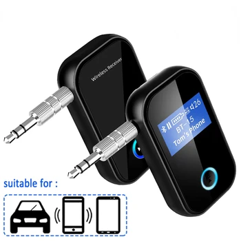 Нов Bluetooth приемник с LCD екран AUX Bluetooth 5.0 адаптер за автомобил за домашно стереодинамика с шумопотискане хендсфри