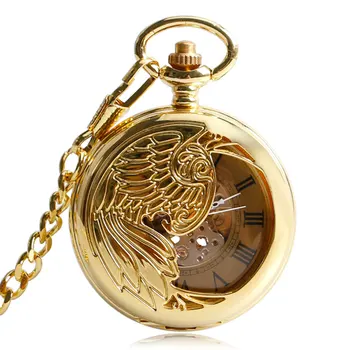 Нови Луксозни джобни часовници Half Хънтър с резба във вид на златен Феникс, механични часовници-ключодържател самостоятелно ликвидация, подарък за Коледа