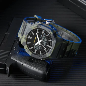 Нови мъжки часовник, кварцов с цифрови led часовник с двойно време, камуфлаж армейского зелен цвят, водоустойчив мъжки часовник-хронометър Reloj Hombre