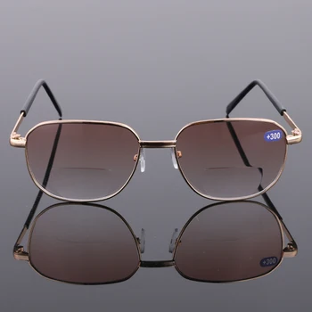 Очила за четене Мъжки Женски Бифокални Очила за Далекогледство, Лещи от смола с Висока разделителна способност, Метални Квадратни Очила За Далекогледство От +100 до + 400