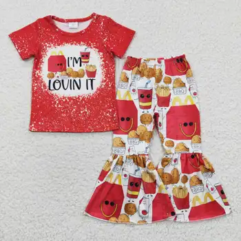 Продажба на едро на детски дрехи за деца, новите червени панталони-клеш с картофи за момичета