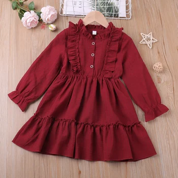 Пролет-есен червена рокля на принцеса, детски дрехи, празничен детски костюм, рокля за момичета, коледни детски рокли