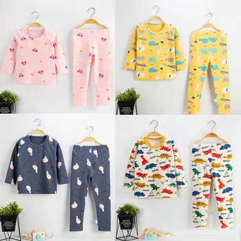 Пролетно-есенни памучни пижамные комплекти, за деца, нощен дрехи, пижама с анимационни герои, пижама с динозаври за момчета, розови пижамные комплекти за момичета, детски дрехи