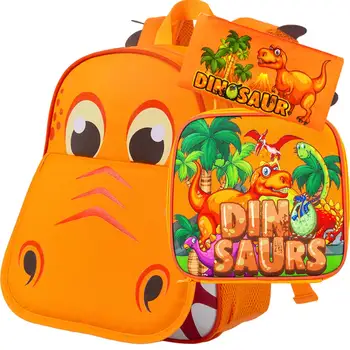 Раница за момчета, чанта за книги и ланча с динозавром за деца от предучилищна възраст, 12 