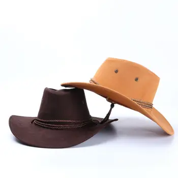 Реколта ковбойская шапка в западен стил, однотонная джаз шапка с широка периферия, градинска защита от слънцето за туризъм, къмпинг, шапки за езда за мъже