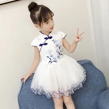 Рокли за момичета, лятна бебешка рокля в китайски стил, детски рокли принцеса Чонсам за момичета, детски дрехи-пакетче, Vestido Q386