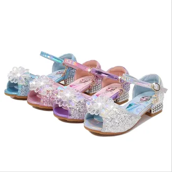 Сандали за момичета Disney Frozen 2, обувки принцеса Елза, кристални обувки за малки момичета, детски обувки за подиум на висок ток