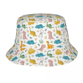Сгъваеми детски шапки-кофи с красиви динозаврите, за жени и за мъже с принтом, лятна плажна шапка рибар от слънцето