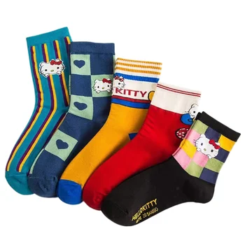Сладки чорапи Hello Kitty Kawaii с японския модел, универсални чорапи със средна дължина, дамски памучни чорапи Four Seasons може да се носи на четири сезона