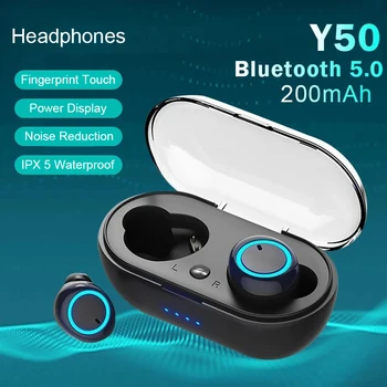 Слушалки Y50 Fone Bluetooth, безжични слушалки с дисплей мощност за зареждане, слушалки с докосване, Bluetooth слушалки