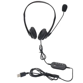 Слушалки с Микрофон Жичен Шумоподавляющая Защита на ушите Офис кол-център Телефонна движение Главоболие, скоба за USB порт с възможност за завъртане на 360 градуса