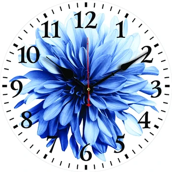 Стенен часовник със синьо цвете, кръгли безшумни часовници за всекидневна, спалня, украса за хранене, офис, часовници, висящи украшения за дома, арт декор