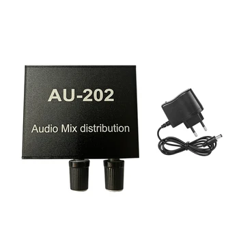 Стереомикшер AU-202, аудиораспределитель за слушалки, Външен усилвател на мощност, Независимо управление, 2 входа, 2 изхода, штепсельная вилица ЕС