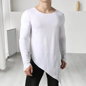 Стилни пролет тениска, градинска мъжка тениска с цепка отстрани, асиметрична мъжка тениска