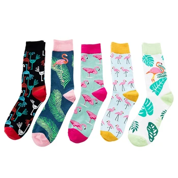 Стръмни жакард мъжки чорапи с фламинго, хип-хоп Crew, Забавна птица, улични щастливи чорапи за мъже, Harajuku Divertidos, Скейтборд, Прави доставката