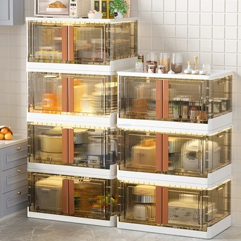 Творчески пластмасови кухненски шкафове Лека луксозни кухненски мебели Етаж панти сгъваем шкаф за дома, хол, многопластови стелажи