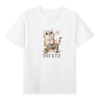 Тениска с принтом хубаво коте, летен топ с къс ръкав, дамски ежедневни тениски, евтини дамски дрехи A0134