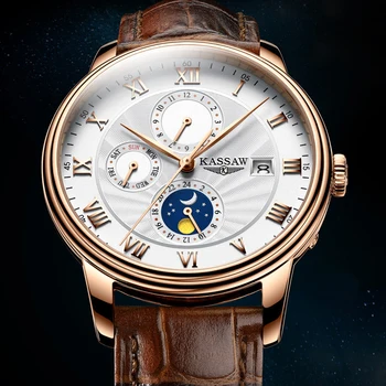 Фаза на Луната Часовници Мъжки Луксозни Бизнес Механични Ръчни Часовника 40 мм висок клас Марка Tianjin ST16 Механизъм, Водоустойчиви Часовници KASSAW 2023