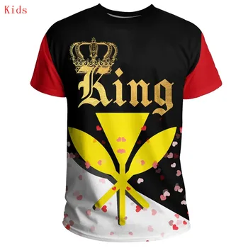 Хавайска тениска KANAKA MAOLI, тениска KING - VALENTINE COUPLE Топ с къси ръкави за момчета, Готини Тениски, Ежедневни детски дрехи