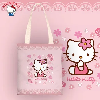 Холщовая чанта Sanrio hello kitty, женствена чанта през рамо, чанта за момичета и момчета, женствена чанта за пазаруване 2021, чанта-тоут