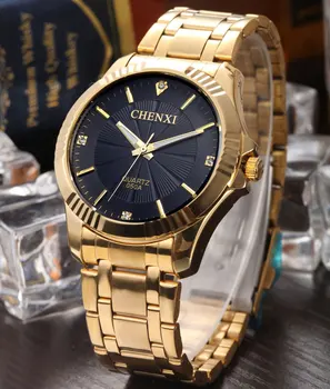 Часове по-високо качество Модерен мъжки луксозна марка Златни кварцов часовник от неръждаема стомана, часовници, търговия на едро, Златни часовници за мъже