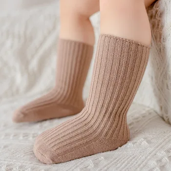Чорапи за бебета, нескользящие, обикновена, бели, черни, детски чорапи за момичета, памучни чорапи за новородени момчета, аксесоари за детски дрехи