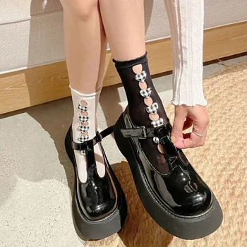 Японски стил Ins Черно-бяло клетчатое украса за любов Кухи Дървени уши дантелени чорапи Студентски чорапи за телета Дамски чорапи JK